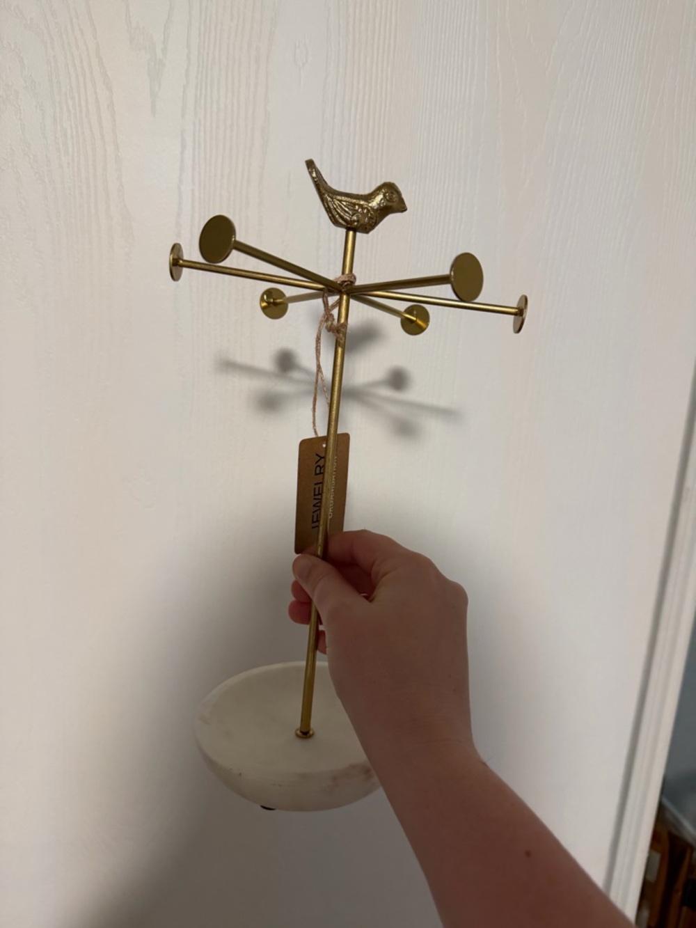 Gold Bird Jewelry Stand with Marble Base